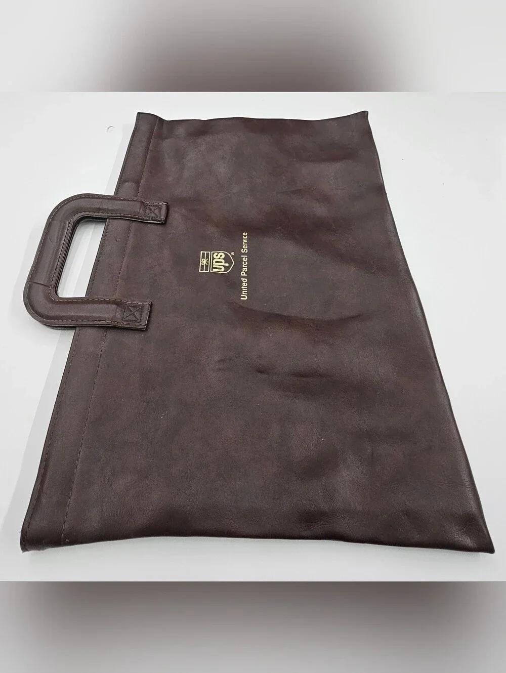 Vintage UPS Leather Portfolio Briefcase Brown Document Bag Shield Logo 70s/80s
